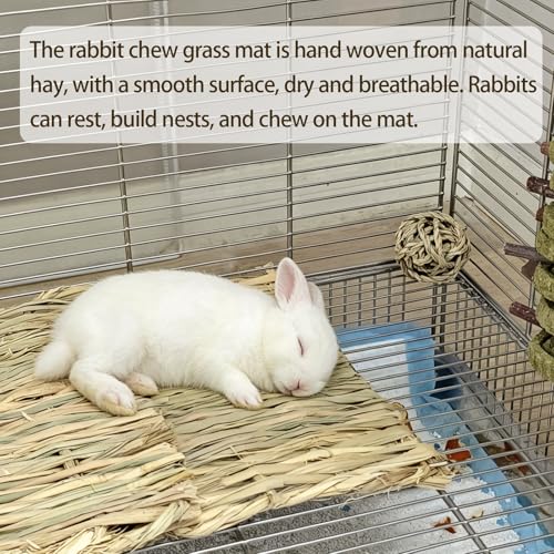Tfwadmx 20 Pcs Bunny Grass Mat Rabbit Natural Straw Woven Bed Small Animal Cages Sleeping Hay Mats Nest Play Chew Toys for Guinea Pig Rabbit Chinchilla Squirrel Hamster - size: 20Pcs