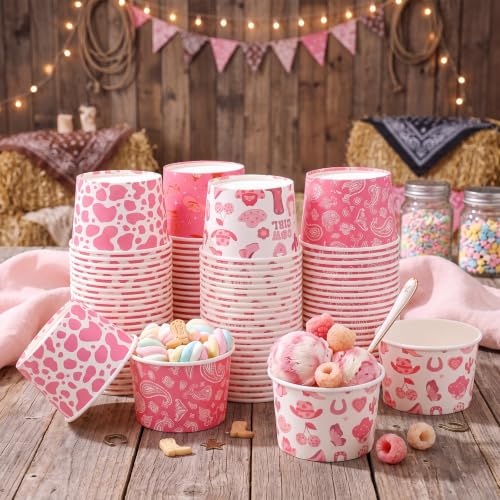 Jingmore 100 Pcs Ice Cream Paper Cups Bulk 8 oz Disposable Dessert Bowls for Hot or Cold Food Snack Treats Gift for Birthday Summer Party Favor Decoration (Cowgirl) - style: Cowgirl