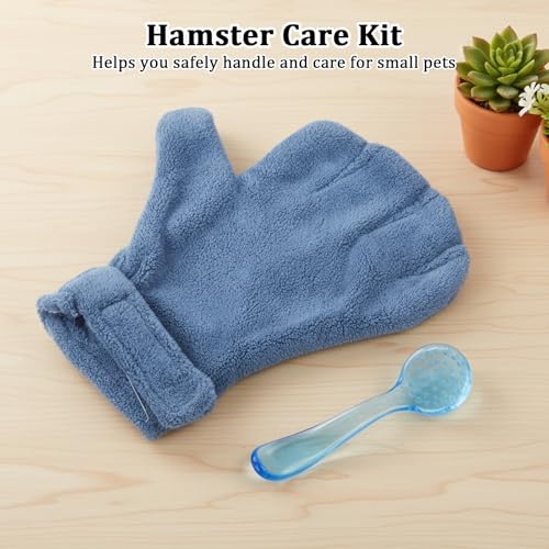 1 Pcs Hamster Bite Proof Glove and Grooming Brush Set, Adjustable Hamster Glove, Lid Soft Cleansing Brush Massage Combs, Guinea Pig Brush, Hamster Care Set for Hamsters, Ferrets, Hedgehogs (Blue) - color: Blue