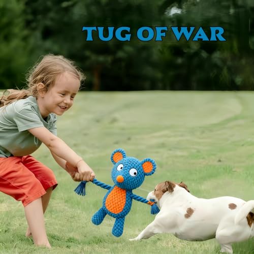 Plush Mouse Dog Toy, Squeaky Tug Toy with Rope Arms for Small Medium Dogs | Soft plush mouse toy with rope arms and squeaker, designed for tugging, tossing and interactive indoor play - color: Dark Blue