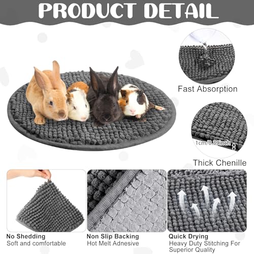 4 Pcs Guinea Pig Cage Liner 12 Inch Round Washable Chenille Pee Pads Pet Dog Cat Bedding Training Mat Reusable for Small Animals Puppy Bunny Hamster Chinchilla - color: Dark Gray, size: Diameter 12 Inch, style: Low Pile Chenille
