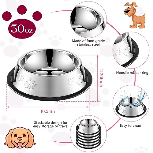 8 Pack Stainless Steel Dog Bowls Metal with Rubber Base Non-Slip Pets Puppy Cats Feeding Food and Water Bowls Dishwasher-Safe for Indoor Small Medium Large Dogs Cats Kitten Rabbit(30 oz) - size: 30 oz