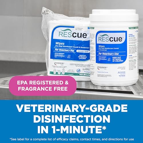 REScue One-Step Disinfectant Cleaner & Deodorizer Wipes for Vet Use – Cleaner for Kennels, Litter Boxes, Vet Offices, Pet Grooming Surfaces, Pet Boarding – Wipes Canister Refill, 160 Count (6 Pack) - size: Canister Refill (6 Pack) Wipes