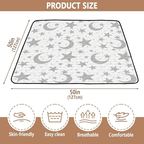 Baby Play Mat Stars Moon Pastel Grey 50 x 50 Playpen Mats for Floor Play Gym Crawling Mat Non-Slip Cushioned Baby Playmat for Infants, Babies, Toddlers - color: multi 7