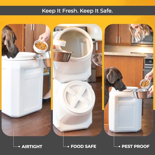 Vittles Vault Traditional Pet Food Storage Container For Dog Kibbles/Bird Seed/Oatmeal/Rice/Flour/Cereal, BPA Free Plastic, Sealed Airtight For Cat Food, Up To 50 lb, Made in USA, With Scoop, Gray - size: 50 Pounds