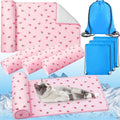 DoubleFill 4 Pack Cooling Pet Mats 15.7" x 23.6" Cooling Dog Beds with Supportive Pillow Self Ice Washable Cool Pads Summer Cat Sleeping Pad with Storage Bag for Summer Crate Floor (Small, Pink) - size: Small, style: Pink