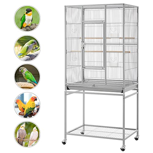 Yaheetech Metal Large Bird Cage Parrot Parakeet Cage w/Stand for Small Parrot Cockatiel Sun Parakeet Lovebird Budgie Finch Canary Green Cheek Conure, 54inch - color: Light Gray