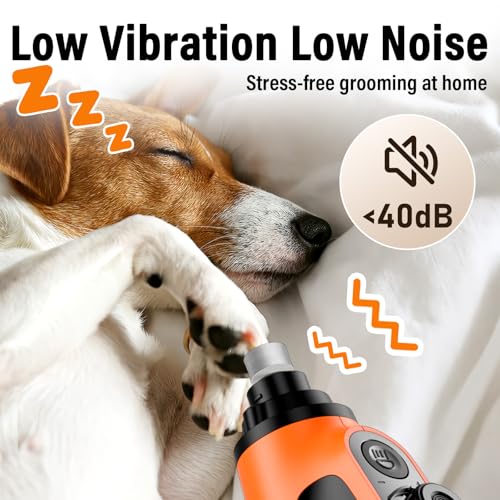 Casfuy Smart 6-Speed Dog Nail Grinder - 50% More Power Pet Nail Grinder with 2 LED Lights Quiet Rechargeable Electric Dog Nail Trimmers File Toenail Grinder for Large Medium Small Dogs & Cats(Orange) - color: Orange