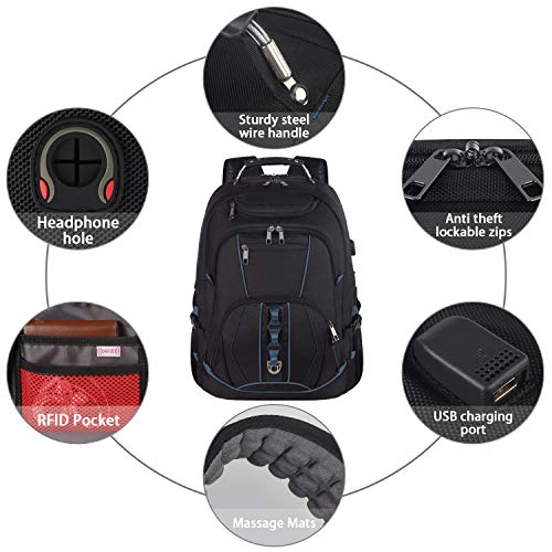 Travel Laptop Backpack,Extra Large 18.4 inch Gaming Laptop Backpacks,Big Capacity TSA Friendly RFID Anti Theft Pocket College Heavy Duty Computer bag for Women Men - color: Blue