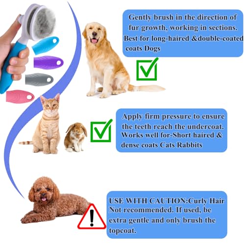 Self Cleaning Slicker Brush - Cat Brush Skin-Friendly Deshedding Grooming Massaging Tool for Long & Short Haired Pets, Cat Hair Brushes Easy Removes Undercoat for Dogs Cats Rabbits - UPGRADED, Blue - color: 1Pack Blue