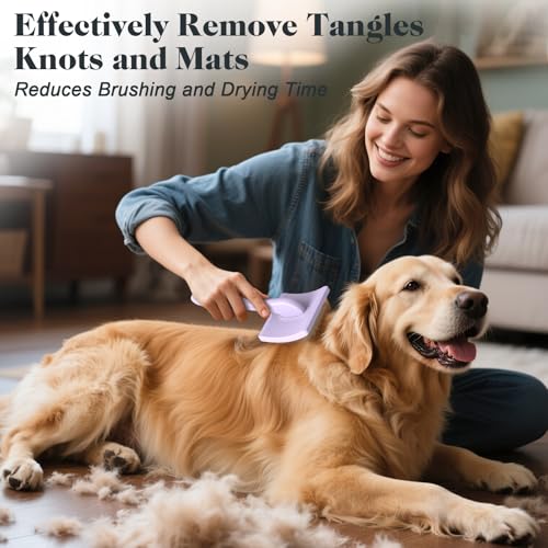 2PCS Slicker Brush for Dogs & Pet Comb,Professional Dog Grooming Brush (Goldendoodles,Poodles,Labradoodles) with Extra Long Pins to Effectively Remove Tangles, Knots and Mats (Light Purple, Large) - color: Light Purple, size: Large