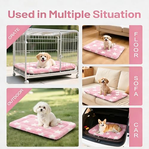 Dog Bed Mat, Reversible Crate Pad & Cute Dog Bed - Machine Washable Kennel Mat with Ultra Soft for Small Dogs (Big&Small Stars Pink, 24" L*18" W*1.5" Th) - color: Big&Small Stars Pink, size: 24"L*18"W*1.5"Th