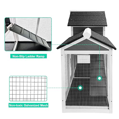 Lifeand Upgraded 61''L Deluxe Multi-Level Rabbit Hutch with Pull Out Tray, Ramp, Lockable Doors,Wooden Small Animal House,Outdoor or Indoor,Gray+White (Gray+White)