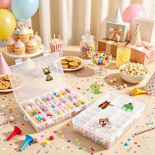OALCQ Plastic Storage Box with 24 Grid, 100 PCS Animal Stickers, Small Organizer Container for Beads & Screws, Dividers Case for Craft Jewelry Screws Tackle Accessories - style: animal