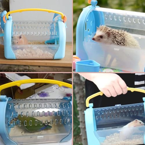kathson Portable Hamster Cage Dwarf Hamster Carry Travel Cage with Water Bottle Food Bowl Adjustable Strap Pet Outgoing Cage for Gerbil Hedgehog Mice Squirrel - color: Hamster Carriers Blue