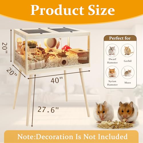 PROLEE Hamster Cage Chewproof, Mice and Rat Habitat with Transparent Sides, Hamster Cage with Openable Mesh Top, Solid Built with Lock Design and Leg Stand, 40" inch - size: 40.0"L x 20.0"W x 47.5"H
