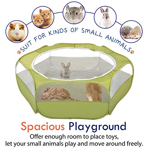 Pawaboo Small Animal Playpen with Zippered Cover,Green | Portable pop-up pet tent for supervised rabbits, guinea pigs, chicks and kittens; water-resistant bottom and 3 metal rods - color: A-Green