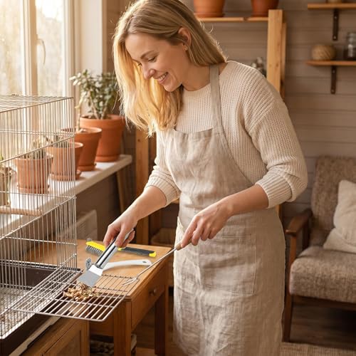 Bird Cage Cleaning Brush Tool Set,4pcs Stainless Steel Pet Cage Cleaner Brush Set for Bird Poop Removing,Ideal for Parakeet, Cockatiel, Hamster and Other Small Pet Cage Accessories (Yellow) - color: Yellow