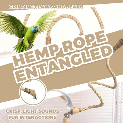 3PCS Bird Rope Perch for Parrots, Bird Cage Climbing Rope Toys Accessories,Bendable Climbing,Material sisal Rope,Stand Climbing Stand Toy for Cockatiels, Lovebirds, Budgies, Parakeets - color: light brown sisal