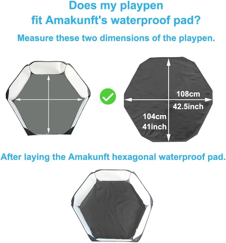 Amakunft 2Pcs Waterproof Hexagon Playpen Mat Washable Pee Pad Fit with Small Animal Playpen (42.5in x 41in) Reusable Pet Bedding Liner for Guinea Pig, Rabbit, Hamster, Chinchilla, Hedgehog - size: 2pcs