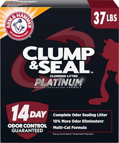 ARM & HAMMER Clump & Seal Platinum Clumping Cat Litter, Online Only, 37 Lbs | Clumping Litter, Rock-Hard Clumps, Baking Soda Odor Eliminators, 14-Day Odor Control - style: Clump & Seal Platinum Clumping Cat Litter