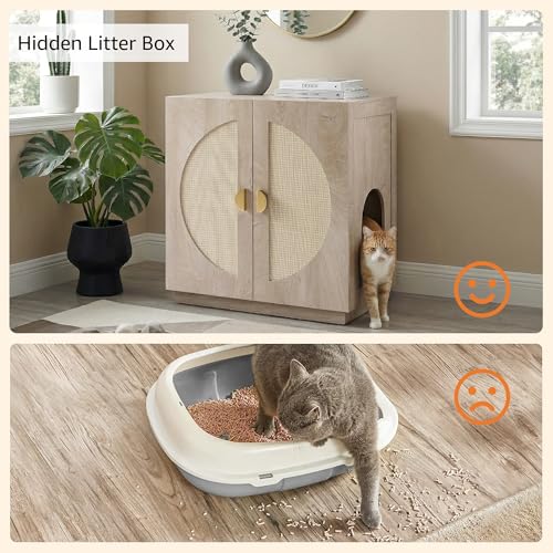unipaws Tall Cat Litter Box Enclosure for Tall or Top Entry Litter Box | Hidden Litter Box Cover with Shelves, Kitty Enclosed Litter Box Cabinet, Cat Box Furniture - color: Weathered Grey