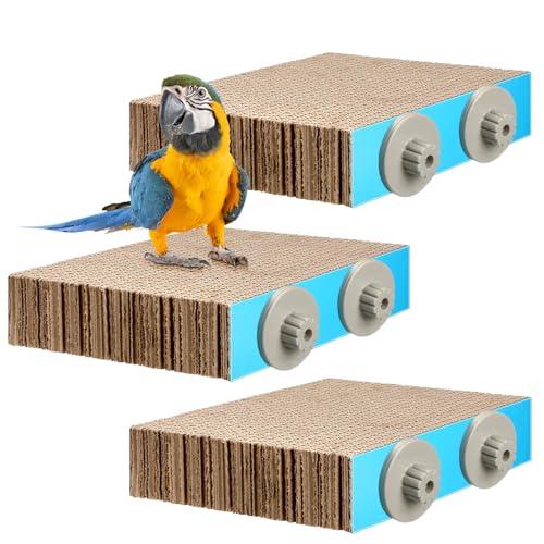 Skyygemm 3 Pcs Bird Chew Toys Parrot Perch Cardboard Platform for Cage Bird Paw Grinding Stand Parrot Cage Playground Exercise Toys for Macaws Small Parakeets Budgies Conure Cockatiel(Medium) - size: Medium