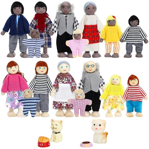 ONEST 20 Pieces Wooden Dollhouse Family Set Mini People Figures Dog Cat Sets Dollhouse Dolls Wooden Doll Family Pretend Play Figures Accessories for Pretend Doll House Toy - style: A Set