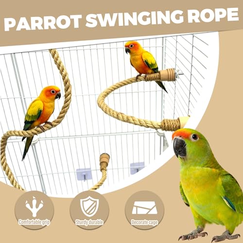 3PCS Bird Rope Perch for Parrots, Bird Cage Climbing Rope Toys Accessories,Bendable Climbing,Material sisal Rope,Stand Climbing Stand Toy for Cockatiels, Lovebirds, Budgies, Parakeets - color: light brown sisal