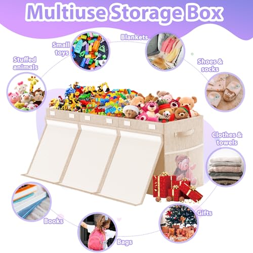 Large Toy Storage Box with Lid, Dividers, Collapsible Kids Toy Chest, Beige | Toy Box for Boys, Girls, Nursery, Bedroom, Living Room, Playroom, 40X14X16 inches - color: Extra Large Beige
