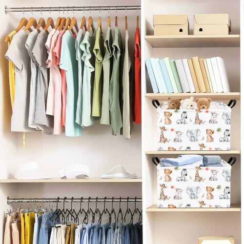 Rectangular Safari Animal Storage Bin, Fabric Closet Organizer Basket | Reinforced side grips, foldable container arranges wardrobe and bedroom daily belongings - color: REC Safari Animal