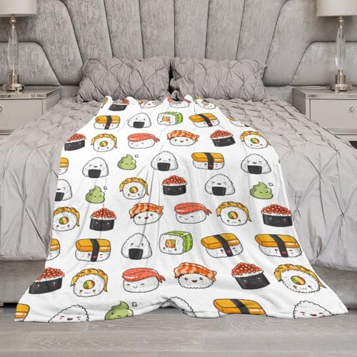 Cartoon Kawaii Sushi Super Soft Cozy Throw Blanket, Lightweight Fuzzy Comfy Flannel Blanket Warm Plush for Couch, Sofa, Bed Travel and Camping Gifts 50"x40" - color: Cartoon Sushi, size: 50"x40"
