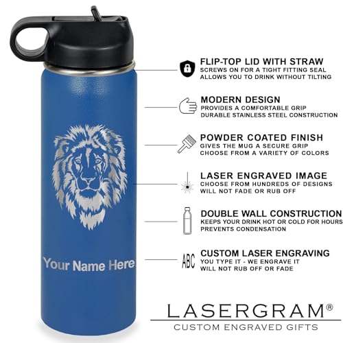 LaserGram Personalized 20oz Water Bottle, Snail (Dark Blue) | Engraved Gift, Vacuum Insulated Stainless Steel, Flip-Top Straw Lid, Laser Engraved With Your Name - color: Dark Blue, size: 20 Ounces