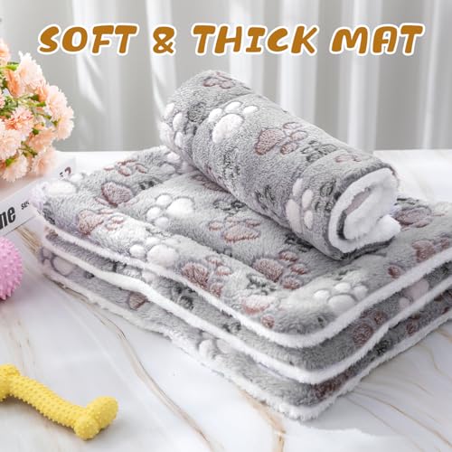 4 Pack Ultra Soft Dog Cat Bed Mat Small Animal Guinea Pig Bed with Cute Print Reversible Fleece Dog Crate Kennel Pad Cozy Washable Thickened Hamster Pet Beds Mat(21 x14 Inches,Light Gray) - color: Light Gray, size: 21 x 14 Inches