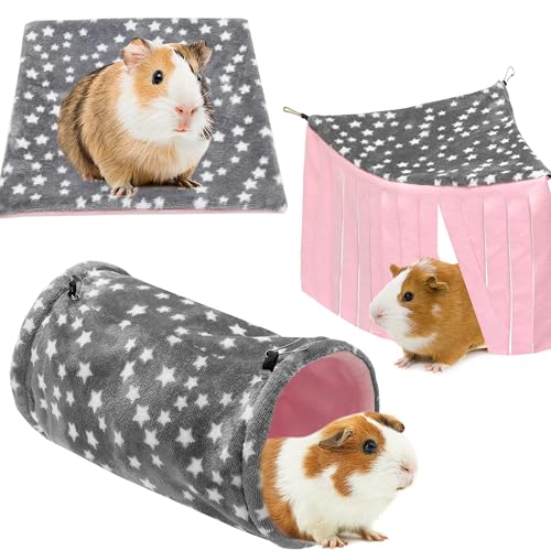 Guinea Pig Hideout, 3 Pack Tunnel Mat Corner Pet Cage Accessories | Soft Fleece Small Animal Hideaway Set Cage Accessories for Guinea Pig, Rabbit, Ferret, Chinchilla, Hedgehog - size: 3 pack