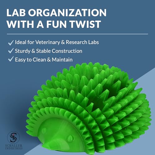S I Schaller Industries Hedgehog Test Tube Holder, 13mm - Veterinary Blood Test Tube Rack, Holds 12 Vials, Compact Fun Design Organizer for Veterinary and Research Lab Use - Green - color: Green, size: 13mm Tubes
