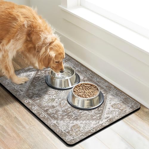 Dog Food Mats for Floors, Absorbent Dog Bowl Mat for Food and Water Dispenser Mat, Quick Dry Cat Food Mat Pet Supplies - color: Brown, size: S(12"×20")