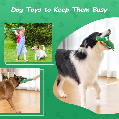 Sedioso Dog Plush Toy for Aggressive Chewer, Though Large Stuffed Animal Dog Toys, Upgrade 10 Times Durablities Dyneema Dogs Squeaky Toy, Big Dogs Toys for Small, Medium, Large Breed(Crocodile)