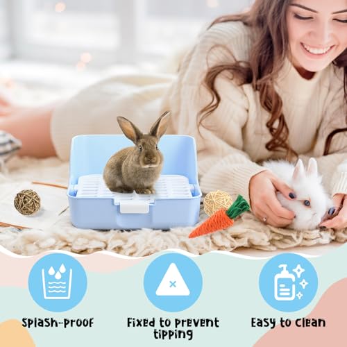 Reallnaive 15 Pcs Rabbit Starter Kit Small Rabbit Litter Box Girls Gift Animal Grooming Kit Bunny Toys Bowl Blankets with Cleaning Set for Guinea Pig Accessories(Candy Blue) - color: Candy Blue