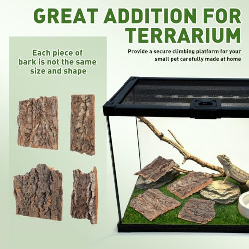 TOYANDONA Reptile Bark Hide 4 Pcs Tree Bark Pieces for Climbing Platform Terrarium Decor for Snake Lizard Gecko Tortoise Habitat Accessories 5.11 X 1.49 X 0.39 in