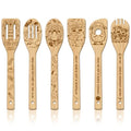 GLOBLELAND 6 Pcs Frightened Farm Animals Wooden Spoons Utensil Set Funny Pig Chicken Bamboo Carving Kitchen Cooking Utensils Wooden Engraved Cooking Spatula Sets for Kitchen Fun House Warming Gift - color: Farm Animals