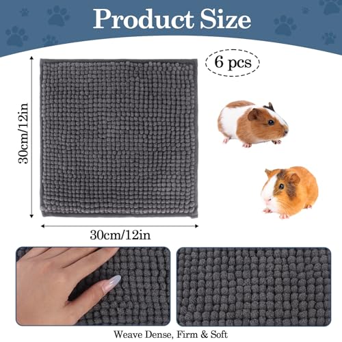 Klmnop 6 Pack Washable Guinea Pig Cage Liner, 12x12 Inch Fleece Liners for Guinea Pig Cage, Reusable Bedding Mats Training Pads for Small Animals Like Bunny Rabbit or Hamster(Dark Gray)