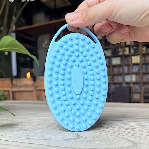 Premium Sensory Brush for Kids or Autism,Soft Silicone Body Scrubber,2 in 1 Sensory Room Occupational Therapy Brushes,Silicone Loofah,Pet Shower Brush Bath Brush Shampoo Brush(hangable-Oval-Blue) - color: Hangable-oval-blue