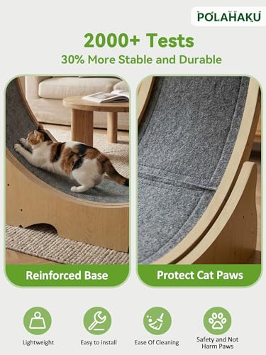 Cat Wheel for Indoor Cats, 48 Inch Diameter Exercise Running Wheel | Enhanced Base, Safety Lock, Quiet, For Cat's Longer Life Fitness, Wide Surface, Low-Entry Design, Easy Assembly, Natural Wood - color: Natural