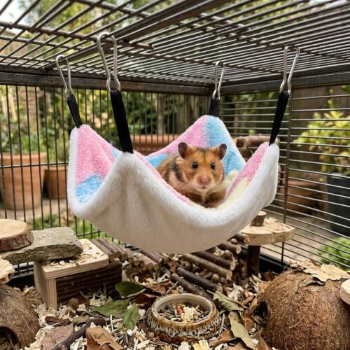 2 Pack Hamster Hammock,Ferret Hammock for Cage with Hooks,Small Animal Hammocks for Rats, Squirrels, Sugar Gliders, Guinea Pigs, Hamsters and Other Small Animals,7.87 x 7.87 in