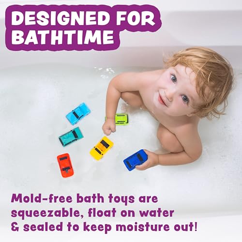 Tub Works® Everyday Cars™ Watertight Baby Bath Toys, 6 Pack | Sealed, No Hole Bath Toys Design Keeps Moisture Out | Soft, Squeezable & Floating Fun | Infant, Baby & Toddler Bath Toys | Car Tub Toys - style: Passenger Cars - 6pk