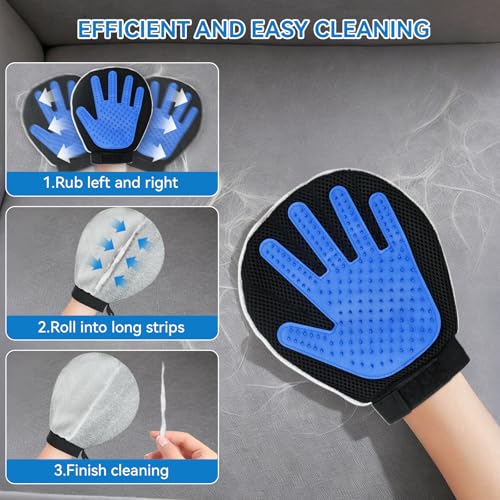 Pet Hair Removal Glove for Dogs & Cats, 2-in-1 Dual-Sided Electrostatic Pet Hair Remover with Silicone Grooming Brush, Reusable for Furniture, Clothes, Couch, Carpet & Car Seat - color: Silver Blue