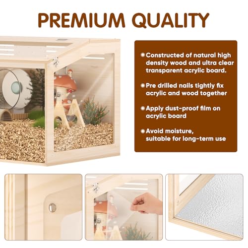 Wooden Hamster Cage, 48inch Large Hamster Enclosure with Openable Top & Stabilized Acrylic for Small Animals, Guinea Pig, Rabbit, Rat, 48" L x 20''W x 20''H Hamster Habitat with Multi-Vent - size: 48.0"L x 20.0"W x 20.0"H