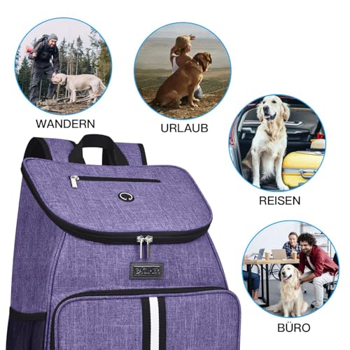 BAGLHER丨Dog Travel Bag, Airline Approved Pet Supplies Backpack, Dog Travel Backpack Accessories Set with 2 Silicone Collapsible Bowls and 2 Food Baskets. Purple - color: Purple-A
