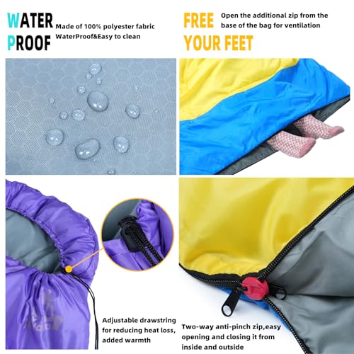 Sleeping Bags for Adults Kids - 3 Season Cold&Warm Weather Waterproof Camping Sleeping Bag - Lightweight Sleeping Bags for Camping Hiking Outdoor Travel - color: Pink&Gray